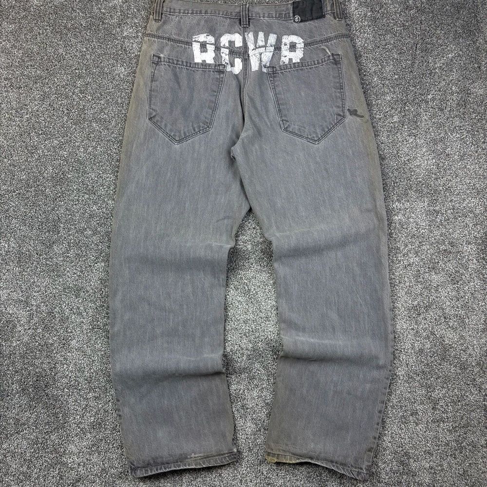 Vintage Y2K Rocawear Jeans Mens 36 Gray Butt Logo Hip Hop Baggy Wide Rave Skater